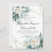 緑の金ゴールド幾何学的フローラ卒業パーティー 招待状 (正面)