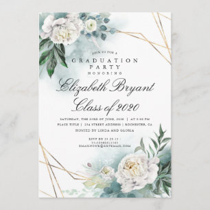 緑の金ゴールド幾何学的フローラ卒業パーティー 招待状