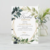 緑の金ゴールド幾何学的モダンブライダルシャワー 招待状 (スタンド正面)