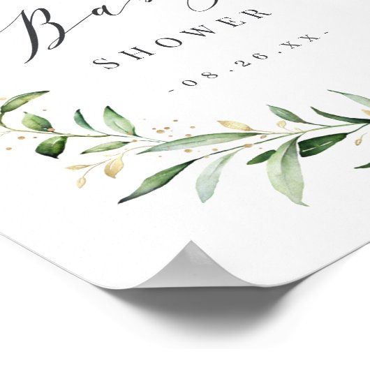 緑の金ゴールド幾何学的素朴ベビーシャワー ポスター (角)