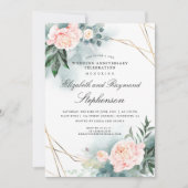 緑の金ゴールド幾何結婚フローラ記念日 招待状 (正面)