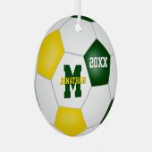 緑の金ゴールド彼は彼女のスクールチームのカラーサッカー メタルオーナメント (正面右)