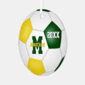 緑の金ゴールド彼は彼女のスクールチームのカラーサッカー メタルオーナメント (正面左)