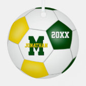 緑の金ゴールド彼は彼女のスクールチームのカラーサッカー メタルオーナメント (裏面)