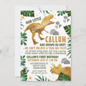 緑の金ゴールド恐竜の誕生日パーティーへの招待 招待状 (正面)