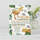 緑の金ゴールド恐竜の誕生日パーティーへの招待 招待状 (スタンド正面)