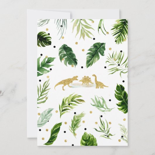 緑の金ゴールド恐竜の赤ちゃんシャワー 招待状 (裏面)
