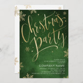 緑の金ゴールド手書きの書道クリスマスパーティー 招待状 (正面/裏面)