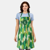 緑の金ゴールド抽象芸術ブラシストロークパターンモノグラム エプロン (着用した状態)