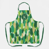 緑の金ゴールド抽象芸術ブラシストロークパターンモノグラム エプロン (正面)