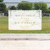 緑の金ゴールド書道ホワイトウェルカム結婚to 横断幕 (インサイチュ)