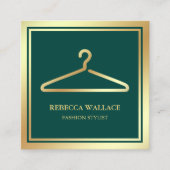 緑の金ゴールド服掛けファッションスタイリスト スクエア名刺 (正面)