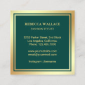 緑の金ゴールド服掛けファッションスタイリスト スクエア名刺 (裏面)