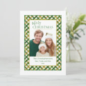 緑の金ゴールド格子模様の写真クリスマスカード シーズンカード (スタンド正面)