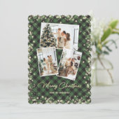緑の金ゴールド格子模様の写真コラージュメリークリスマス シーズンカード (スタンド正面)