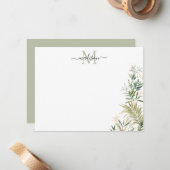 緑の金ゴールド植物株素朴のモノグラム ノートカード (正面/裏面インサイチュ)