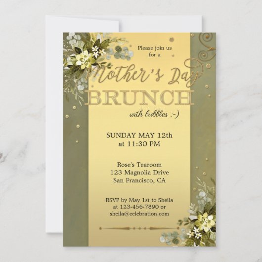 緑の金ゴールド水の色の母の日ブランチ 招待状 (正面)