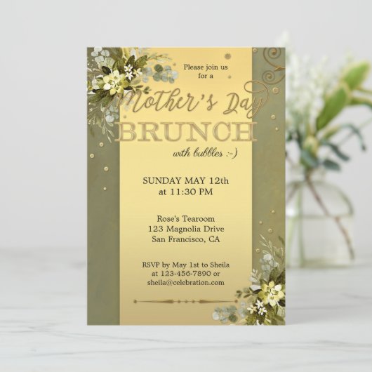 緑の金ゴールド水の色の母の日ブランチ 招待状 (スタンド正面)