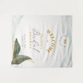 緑の金ゴールド水彩ブライダルシャワーへようこそ タペストリー (正面(横))