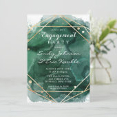 緑の金ゴールド水彩幾何婚約パーティ 招待状 (スタンド正面)