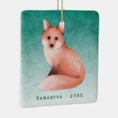 緑の金ゴールド水色キツネパーソナライズされた写真 セラミックオーナメント (右)