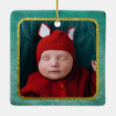 緑の金ゴールド水色キツネパーソナライズされた写真 セラミックオーナメント (裏面)