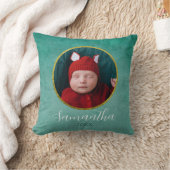 緑の金ゴールド水色パーソナライズされたベビー写真 クッション (ブランケット)