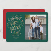 緑の金ゴールド温かいウィッシュズホリデーフォトカード 招待状 (正面/裏面)