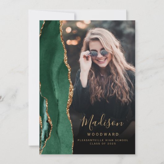 緑の金ゴールド瑪瑙の暗い写真のグラード発表 招待状 (正面)