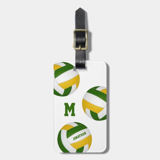 緑の金ゴールド男の子バレーボール旅行チームギフト ラゲッジタグ (正面縦)