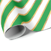 緑の金ゴールド白の斜ストライプ方のクリスマスパターン ラッピングペーパー (ロールコーナー)