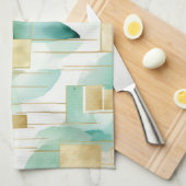 緑の金ゴールド白抽象芸術 キッチンタオル (四つ折り)