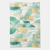 緑の金ゴールド白抽象芸術 キッチンタオル (縦)