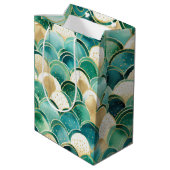 緑の金ゴールド白抽象芸術 ミディアムペーパーバッグ (裏面アングル)