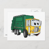 緑の金ゴールド笑顔のごみトラックの漫画 ポストカード (正面/裏面)