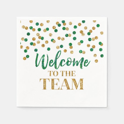 緑の金ゴールド紙吹雪ようこそチームナプキンス スタンダードカクテルナプキン (正面)