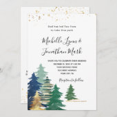 緑の金ゴールド紫の松結婚の木 招待状 (正面/裏面)