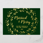 緑の金ゴールド結婚したとメリー初めてのクリスマス写真 箔シーズンカード (正面)