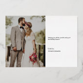 緑の金ゴールド結婚したとメリー初めてのクリスマス写真 箔シーズンカード (裏面)