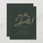 緑の金ゴールド結婚式の日付カードの保存 (正面/裏面)