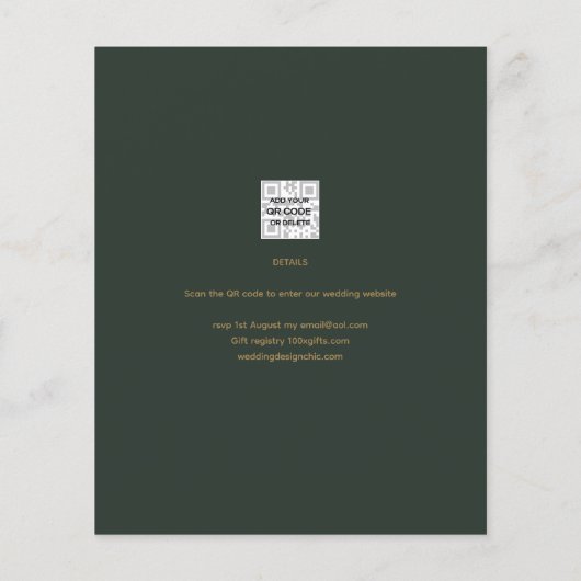 緑の金ゴールド結婚式の日付カードの保存 (裏面)