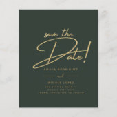 緑の金ゴールド結婚式の日付カードの保存 (正面)