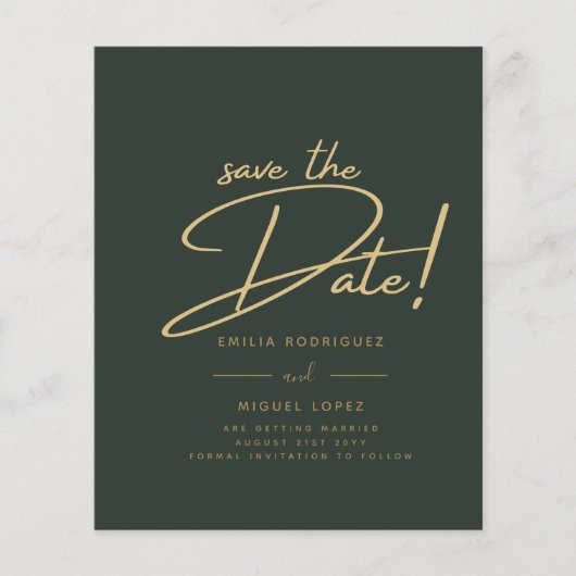 緑の金ゴールド結婚式の日付カードの保存 (正面)
