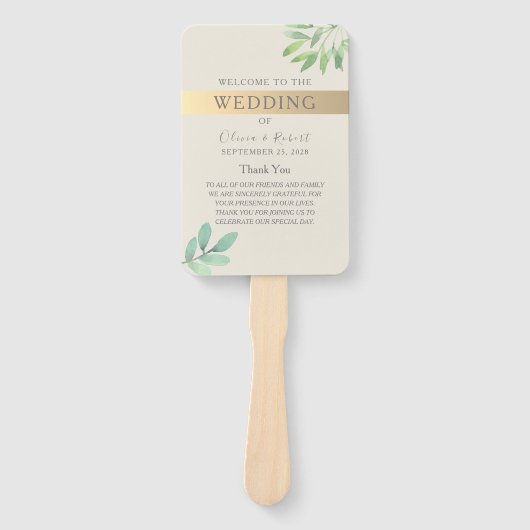 緑の金ゴールド結婚式 プログラムファン ハンドファン (正面)