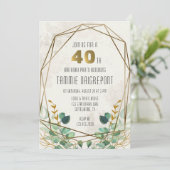 緑の金ゴールド緑の幾何学的な40th誕生日パーティー 招待状 (スタンド正面)