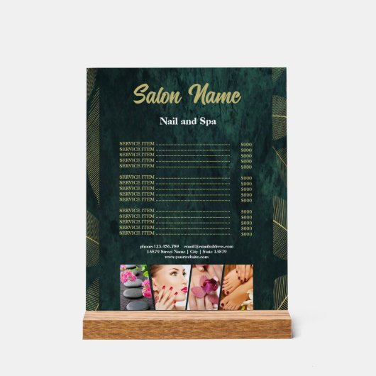 緑の金ゴールド美しいネイルサロン価格表メニュー アクリルサイン (正面)