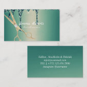 緑の金ゴールド美容師グラデーショングリッター モダン 名刺 (正面/裏面)