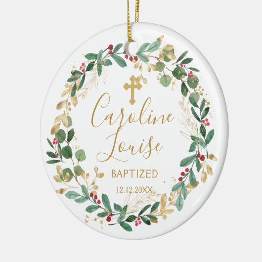 緑の金ゴールド葉ベビーバプテスマ写真 セラミックオーナメント (左)