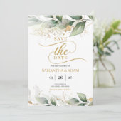 緑の金ゴールド葉ユーカリが日付を節約 招待状 (スタンド正面)