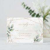 緑の金ゴールド葉幾何結婚式RSVP 招待状 (スタンド正面)